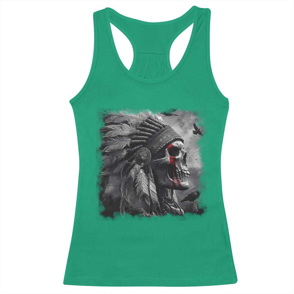 Native American Indian Chief Skull Headdress Crow Racerback Tank Top - Wonder Print Shop