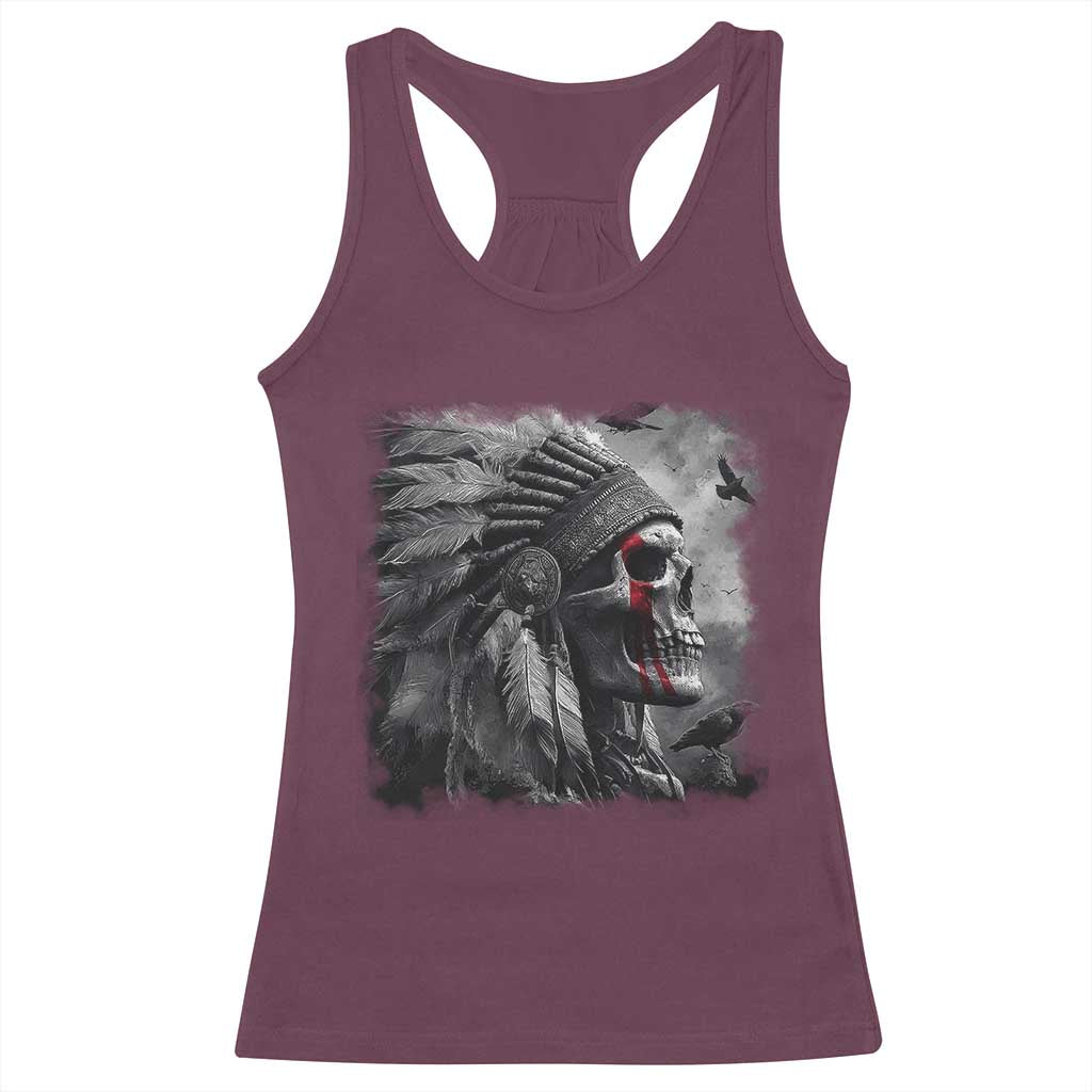 Native American Indian Chief Skull Headdress Crow Racerback Tank Top - Wonder Print Shop