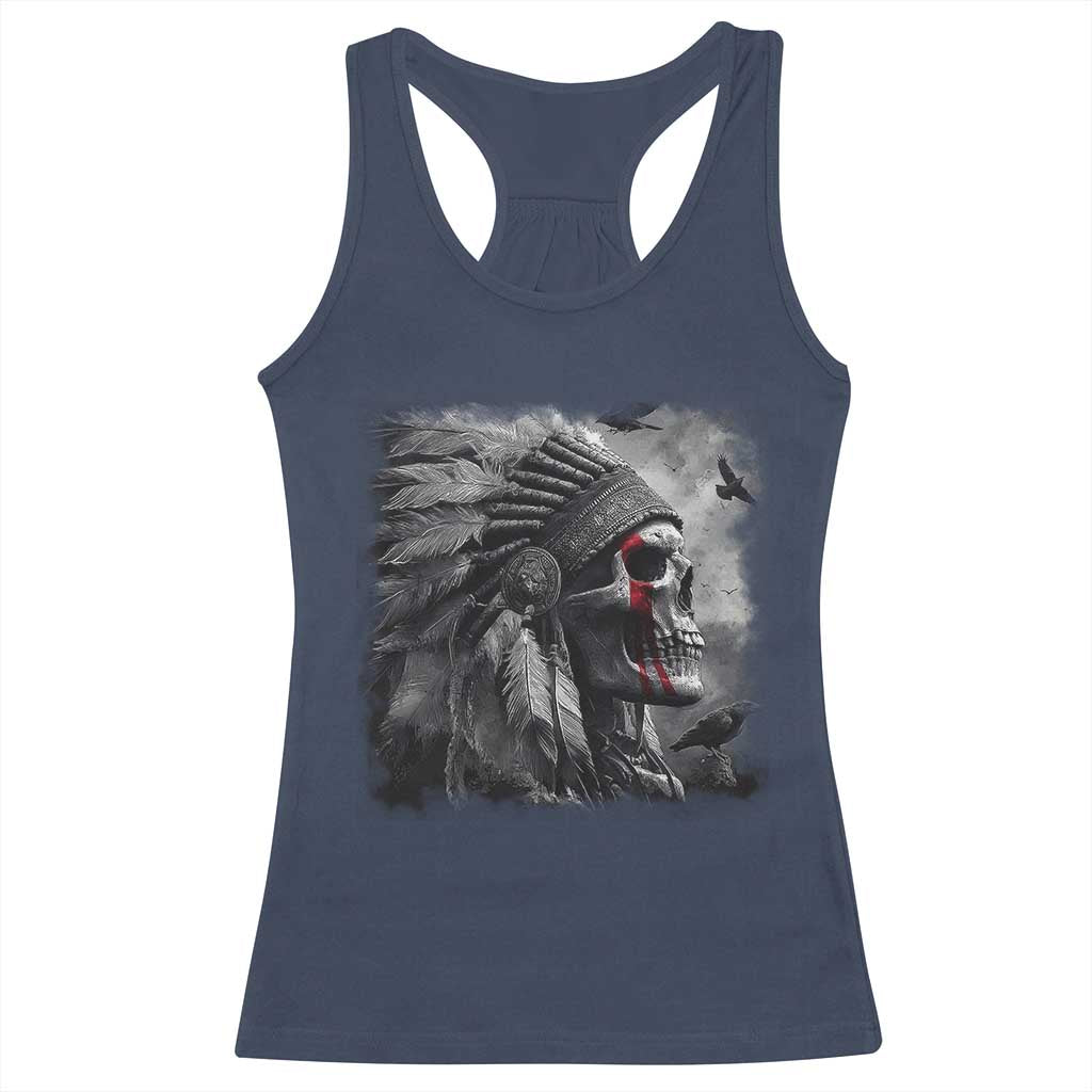 Native American Indian Chief Skull Headdress Crow Racerback Tank Top - Wonder Print Shop