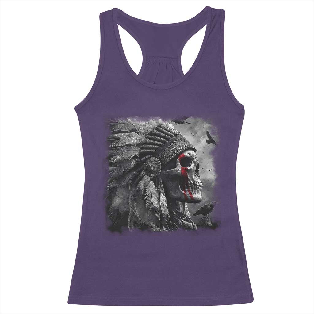 Native American Indian Chief Skull Headdress Crow Racerback Tank Top - Wonder Print Shop