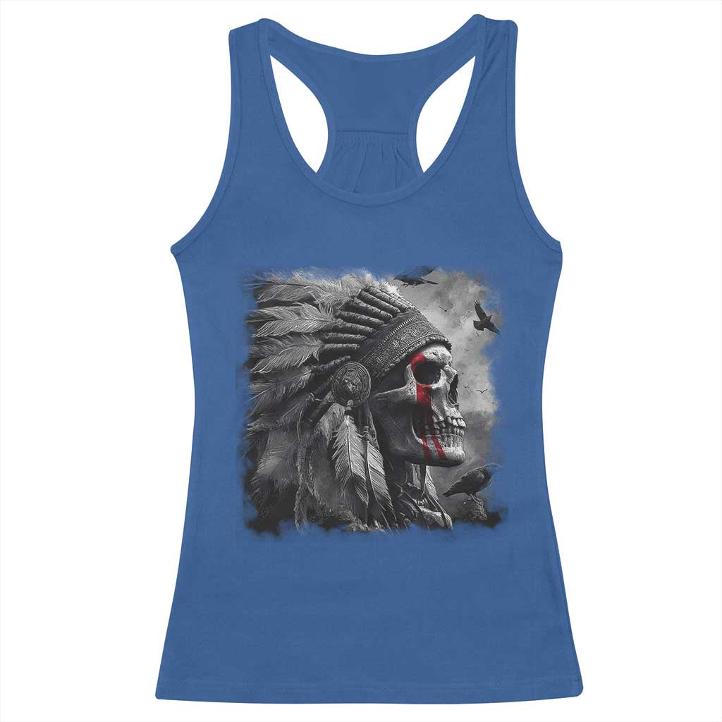 Native American Indian Chief Skull Headdress Crow Racerback Tank Top - Wonder Print Shop