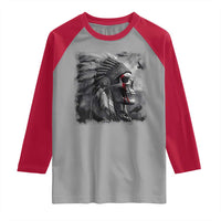 Native American Indian Chief Skull Headdress Crow Raglan Shirt - Wonder Print Shop