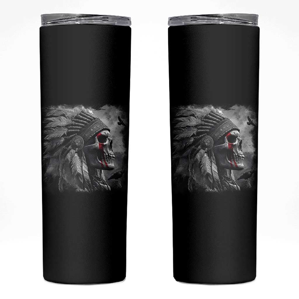 Native American Indian Chief Skull Headdress Crow Skinny Tumbler - Wonder Print Shop