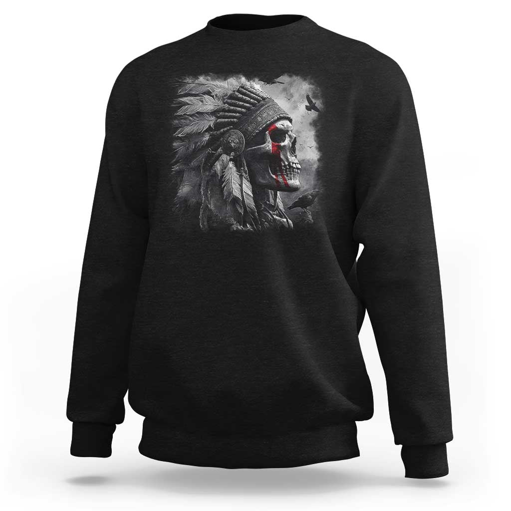 Native American Indian Chief Skull Headdress Crow Sweatshirt - Wonder Print Shop