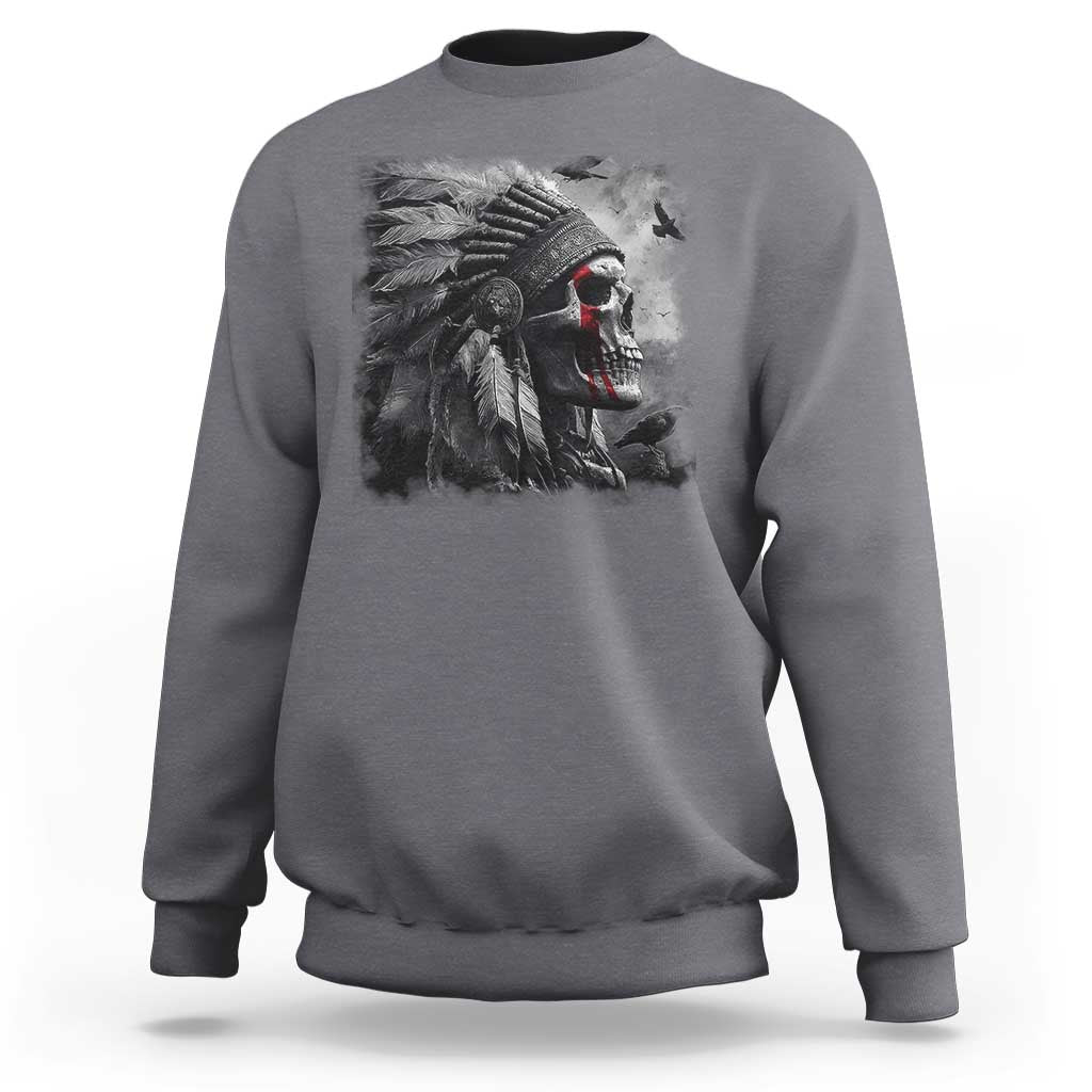 Native American Indian Chief Skull Headdress Crow Sweatshirt - Wonder Print Shop
