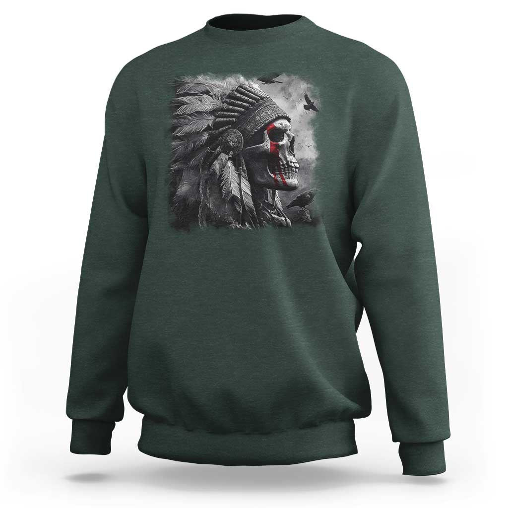 Native American Indian Chief Skull Headdress Crow Sweatshirt - Wonder Print Shop
