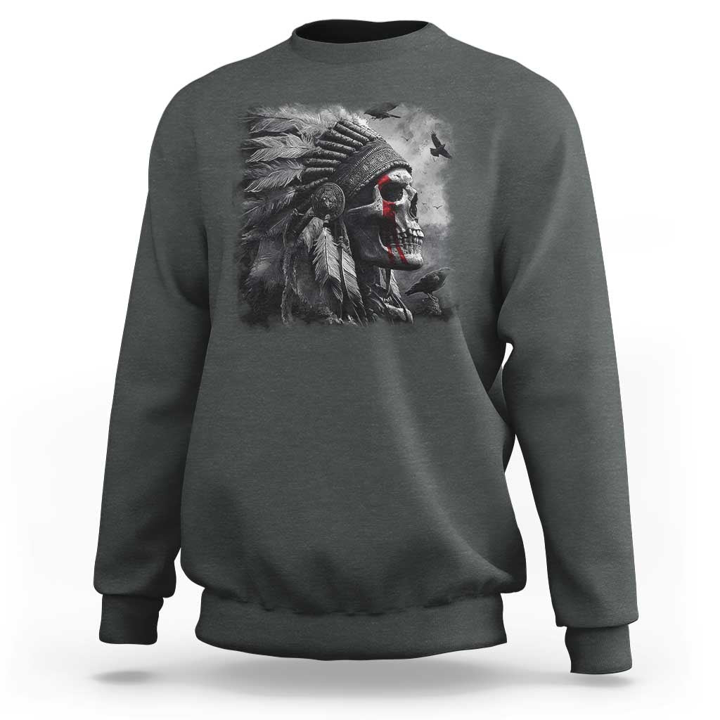 Native American Indian Chief Skull Headdress Crow Sweatshirt - Wonder Print Shop