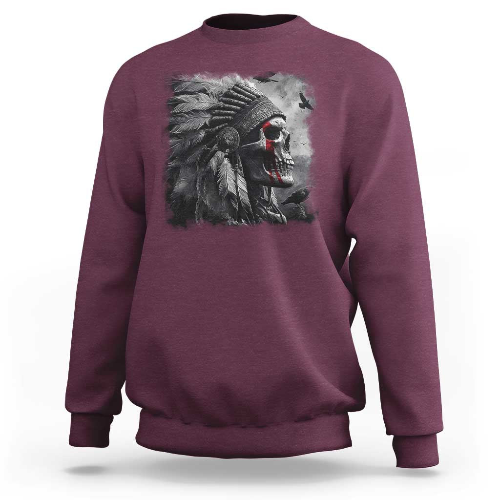 Native American Indian Chief Skull Headdress Crow Sweatshirt - Wonder Print Shop