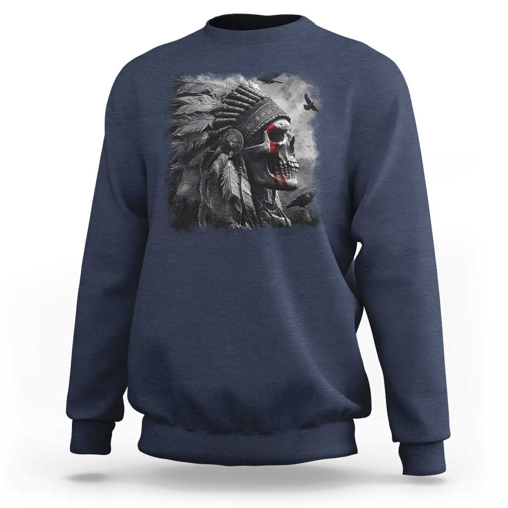 Native American Indian Chief Skull Headdress Crow Sweatshirt - Wonder Print Shop
