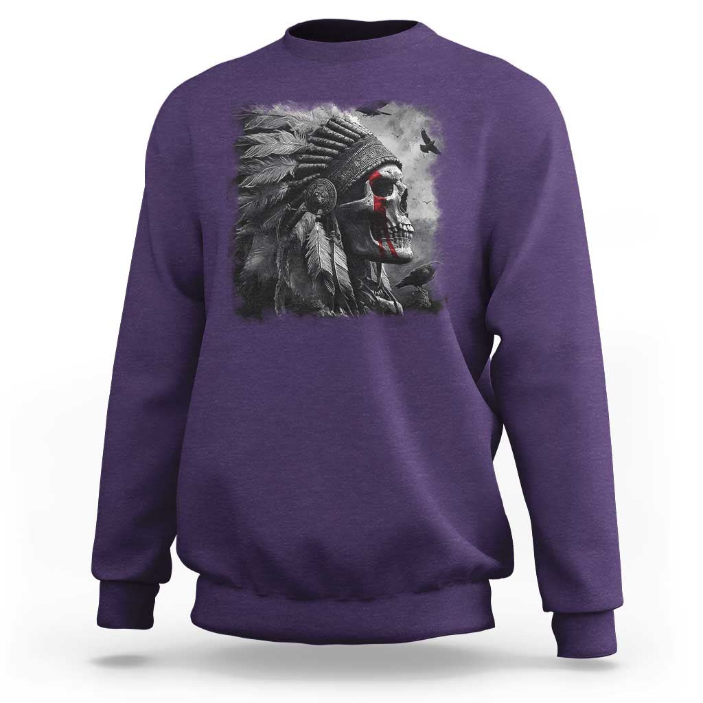 Native American Indian Chief Skull Headdress Crow Sweatshirt - Wonder Print Shop