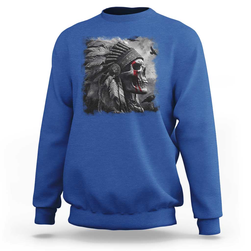 Native American Indian Chief Skull Headdress Crow Sweatshirt - Wonder Print Shop