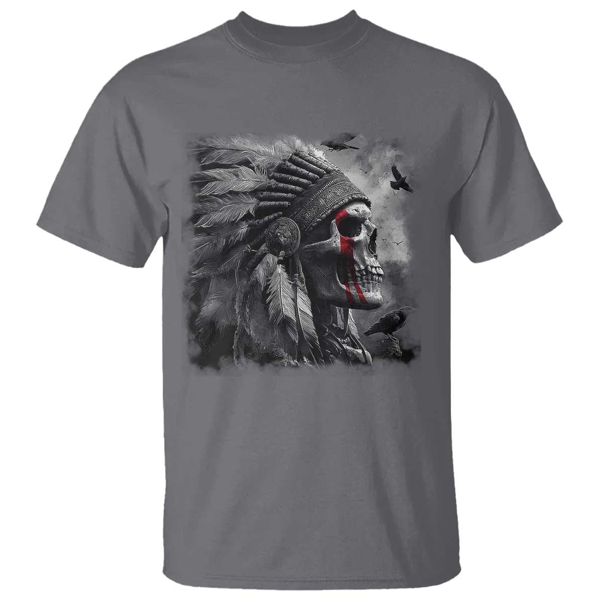Native American Indian Chief Skull Headdress Crow T Shirt - Wonder Print Shop