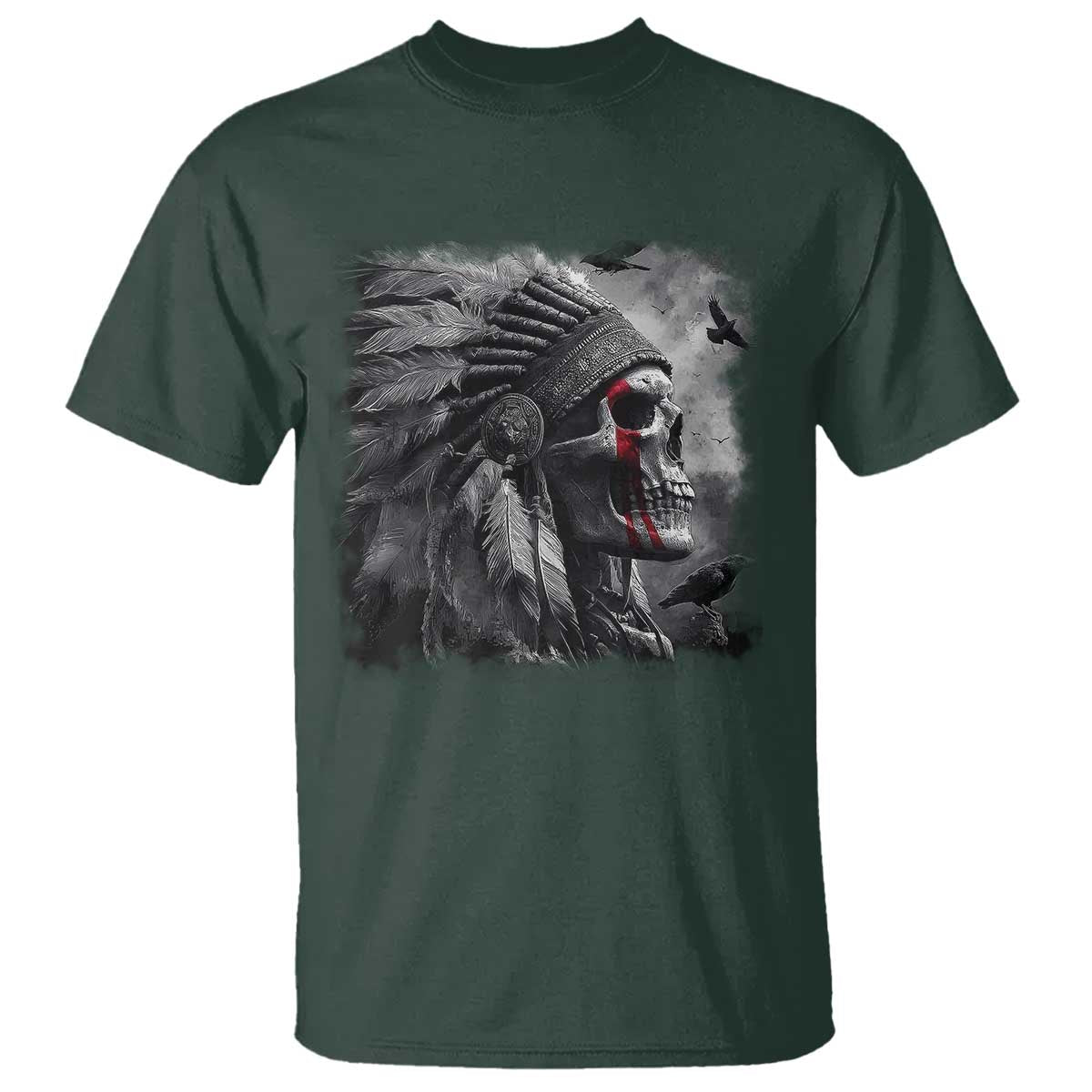 Native American Indian Chief Skull Headdress Crow T Shirt - Wonder Print Shop