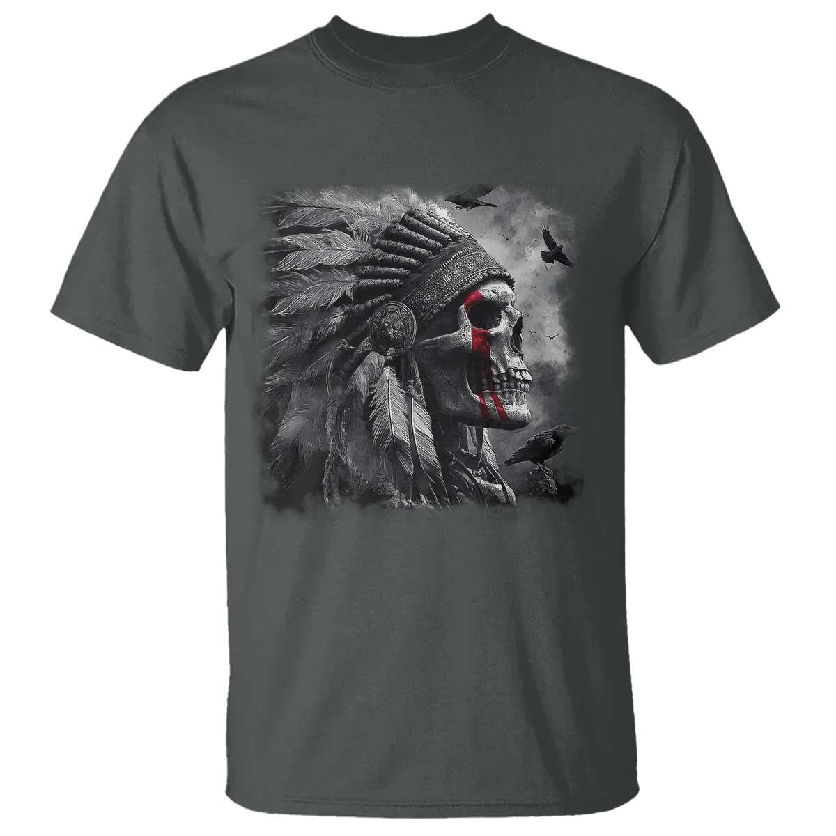 Native American Indian Chief Skull Headdress Crow T Shirt - Wonder Print Shop