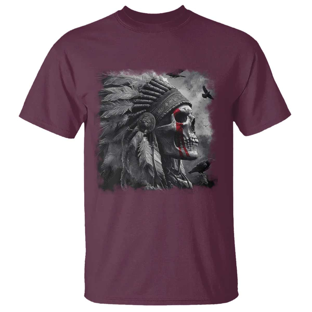 Native American Indian Chief Skull Headdress Crow T Shirt - Wonder Print Shop