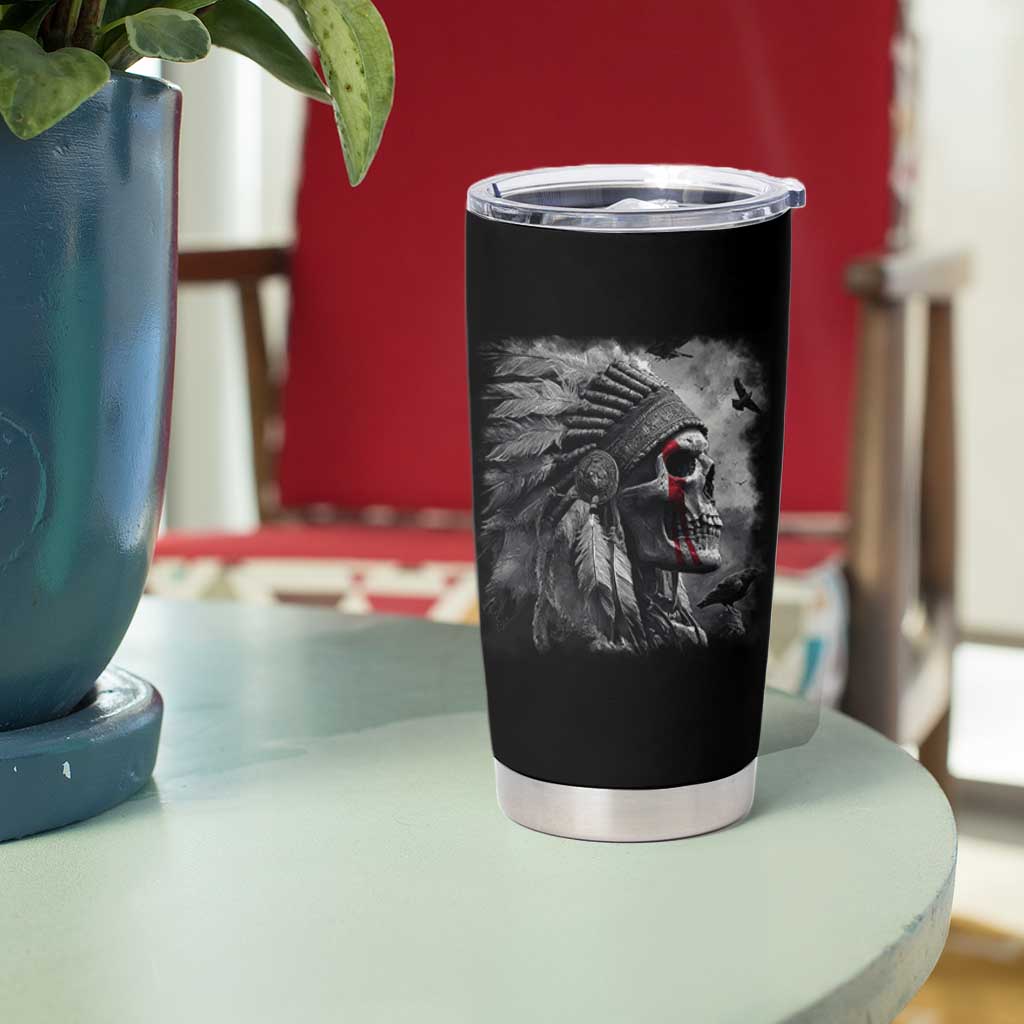 Native American Indian Chief Skull Headdress Crow Tumbler Cup - Wonder Print Shop