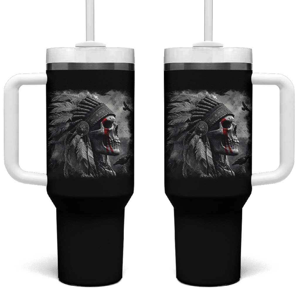 Native American Indian Chief Skull Headdress Crow Tumbler With Handle - Wonder Print Shop
