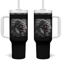 Native American Indian Chief Skull Headdress Crow Tumbler With Handle - Wonder Print Shop