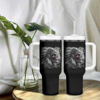 Native American Indian Chief Skull Headdress Crow Tumbler With Handle - Wonder Print Shop