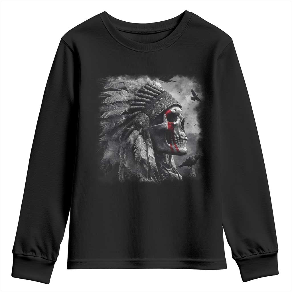 Native American Indian Chief Skull Headdress Crow Youth Sweatshirt - Wonder Print Shop