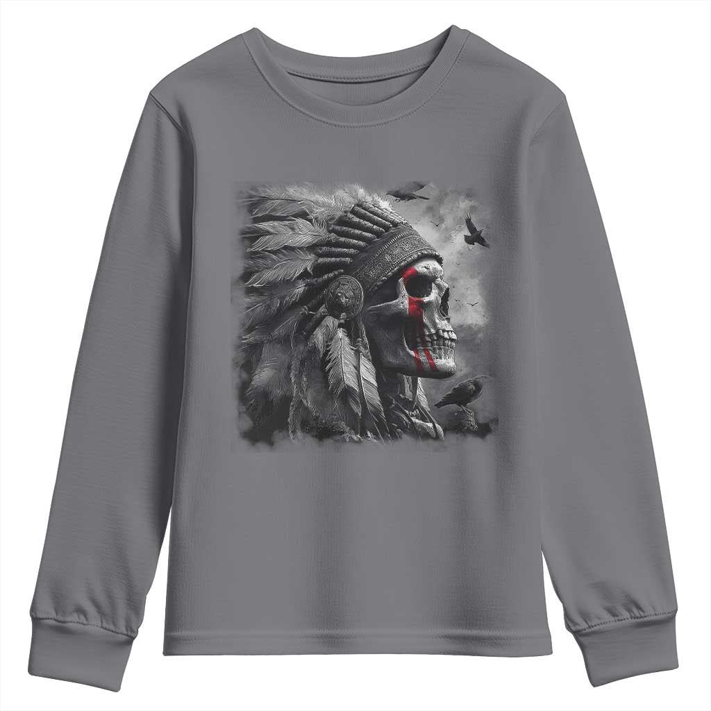 Native American Indian Chief Skull Headdress Crow Youth Sweatshirt - Wonder Print Shop