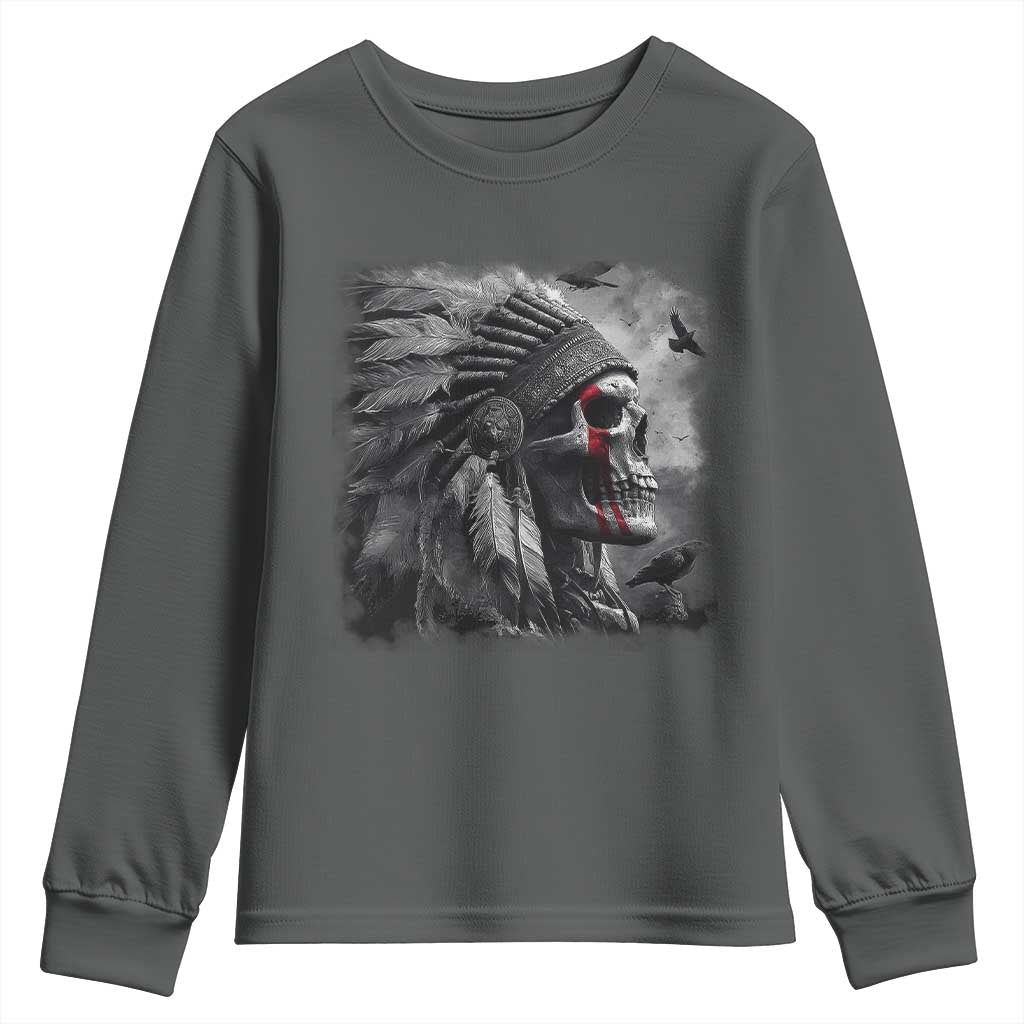 Native American Indian Chief Skull Headdress Crow Youth Sweatshirt - Wonder Print Shop