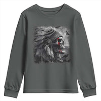 Native American Indian Chief Skull Headdress Crow Youth Sweatshirt - Wonder Print Shop