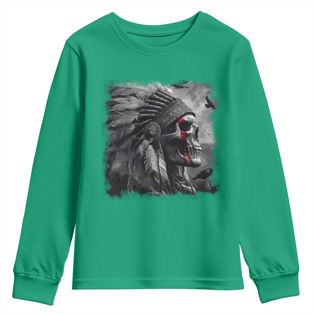Native American Indian Chief Skull Headdress Crow Youth Sweatshirt - Wonder Print Shop