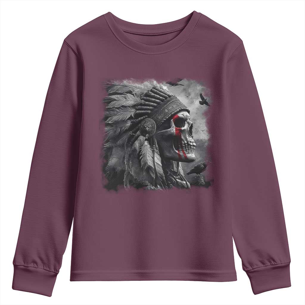 Native American Indian Chief Skull Headdress Crow Youth Sweatshirt - Wonder Print Shop
