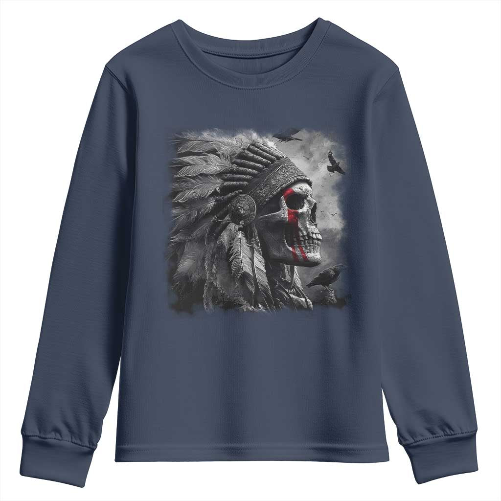 Native American Indian Chief Skull Headdress Crow Youth Sweatshirt - Wonder Print Shop