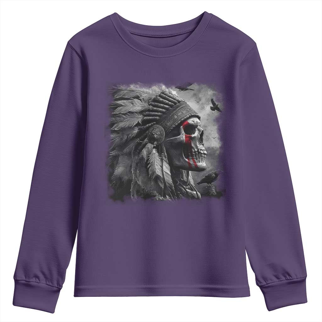 Native American Indian Chief Skull Headdress Crow Youth Sweatshirt - Wonder Print Shop