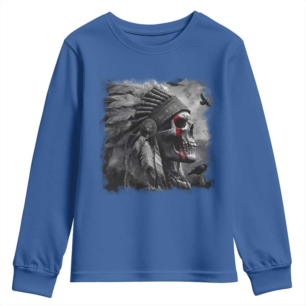 Native American Indian Chief Skull Headdress Crow Youth Sweatshirt - Wonder Print Shop