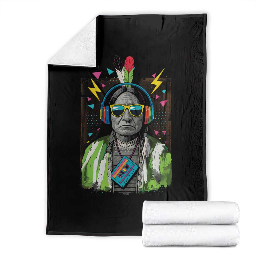 Funny Sitting Bull 90s Nostalgia Pop Art Throw Blanket Retro Native American Chief - Wonder Print Shop