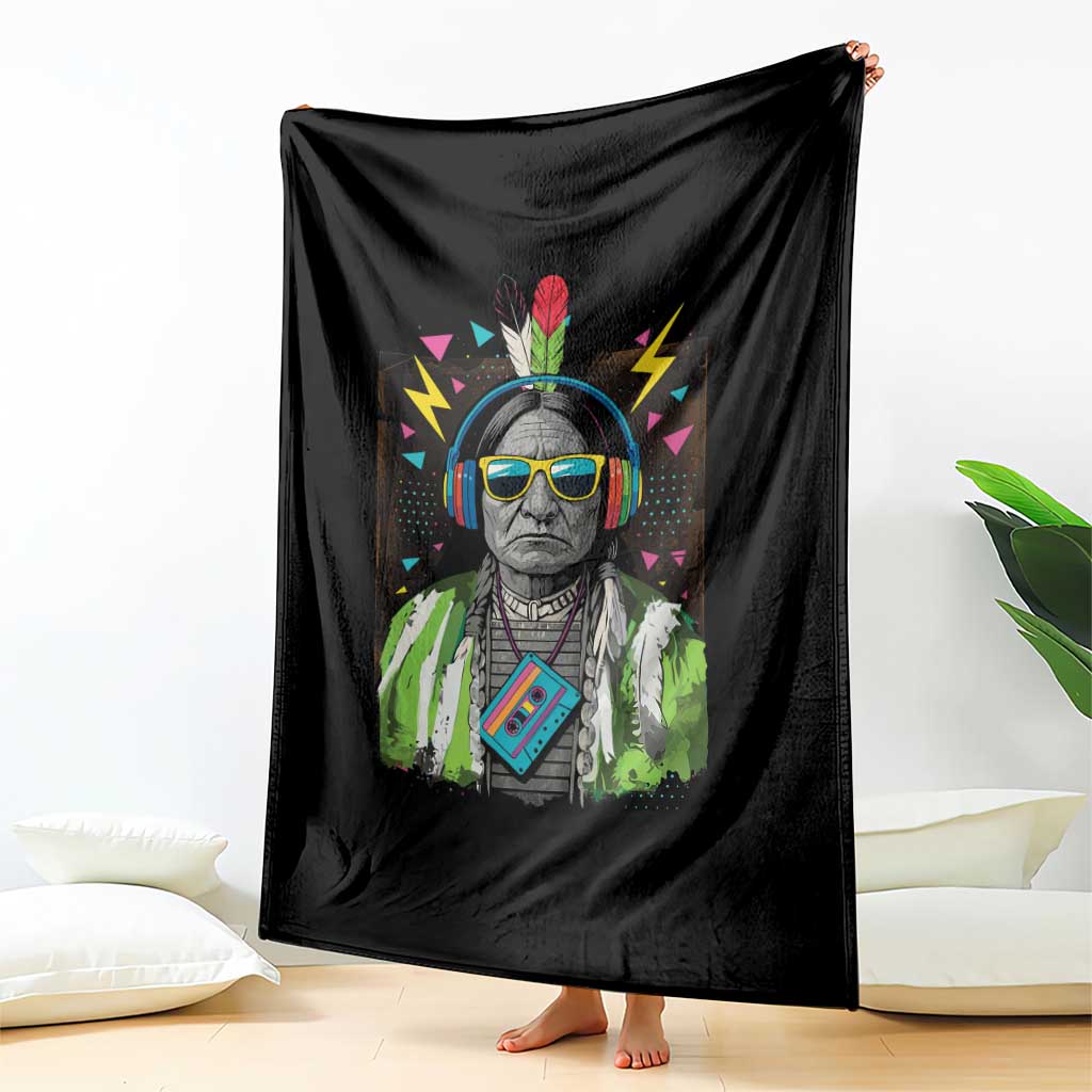 Funny Sitting Bull 90s Nostalgia Pop Art Throw Blanket Retro Native American Chief - Wonder Print Shop