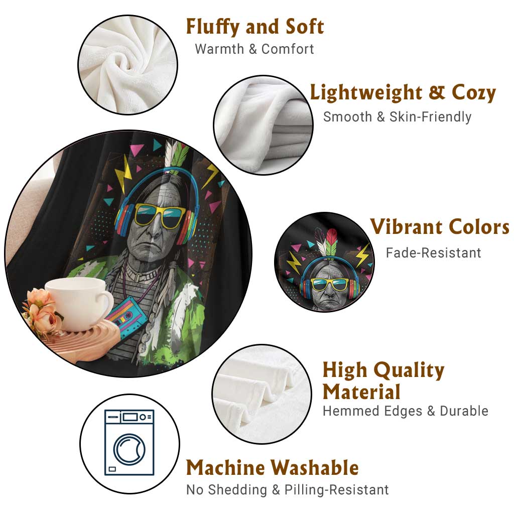 Funny Sitting Bull 90s Nostalgia Pop Art Throw Blanket Retro Native American Chief - Wonder Print Shop