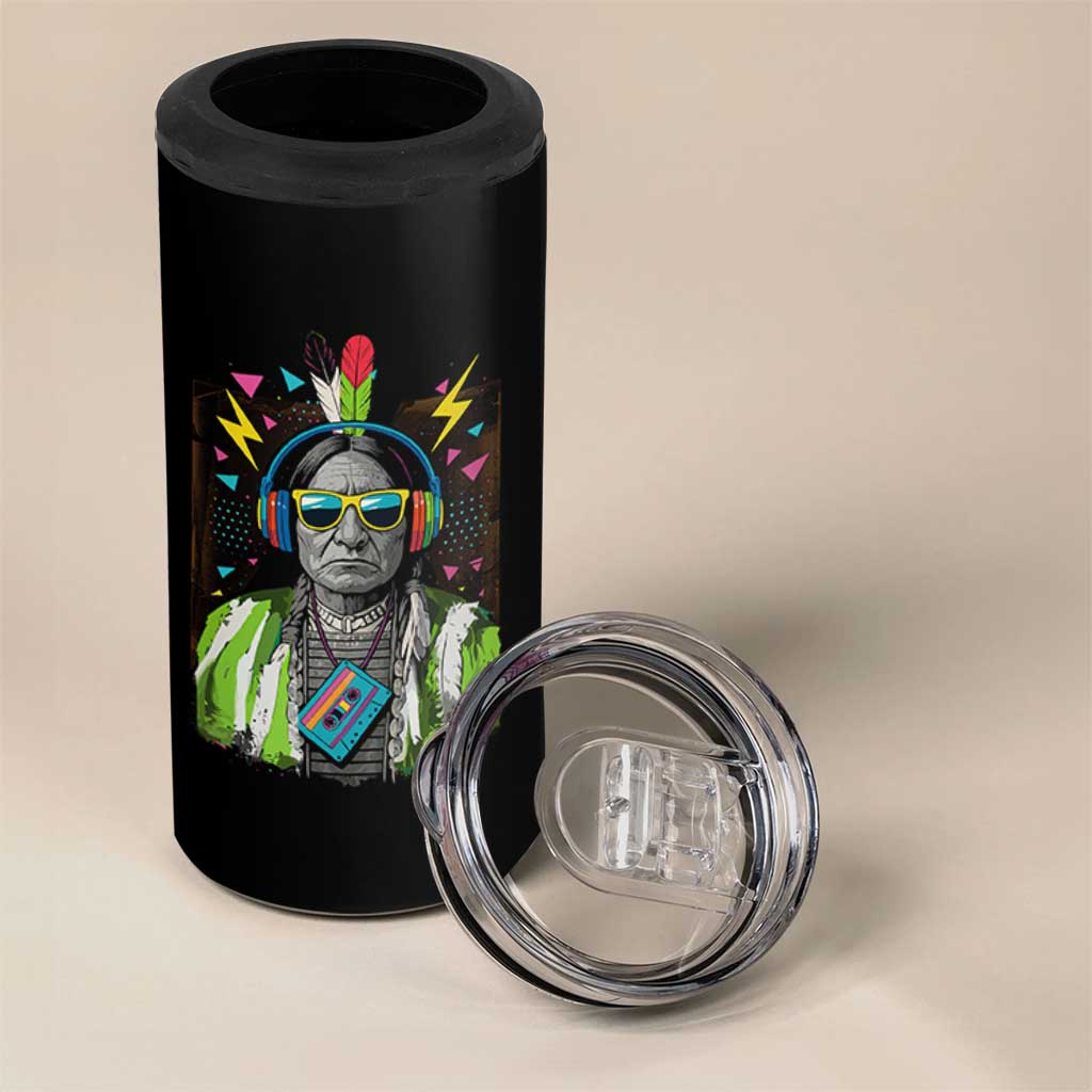 Funny Sitting Bull 90s Nostalgia Pop Art 4 in 1 Can Cooler Tumbler Retro Native American Chief - Wonder Print Shop