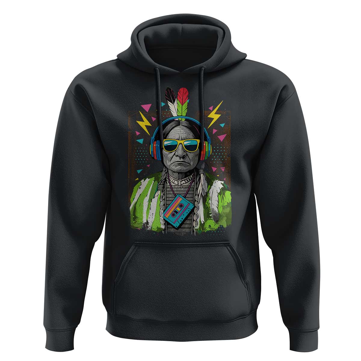 Funny Sitting Bull 90s Nostalgia Pop Art Hoodie Retro Native American Chief - Wonder Print Shop