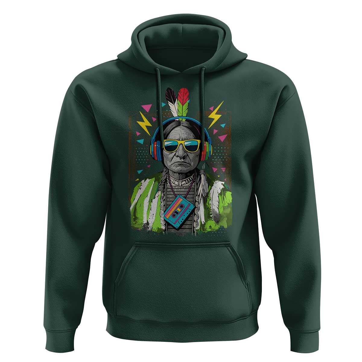 Funny Sitting Bull 90s Nostalgia Pop Art Hoodie Retro Native American Chief - Wonder Print Shop