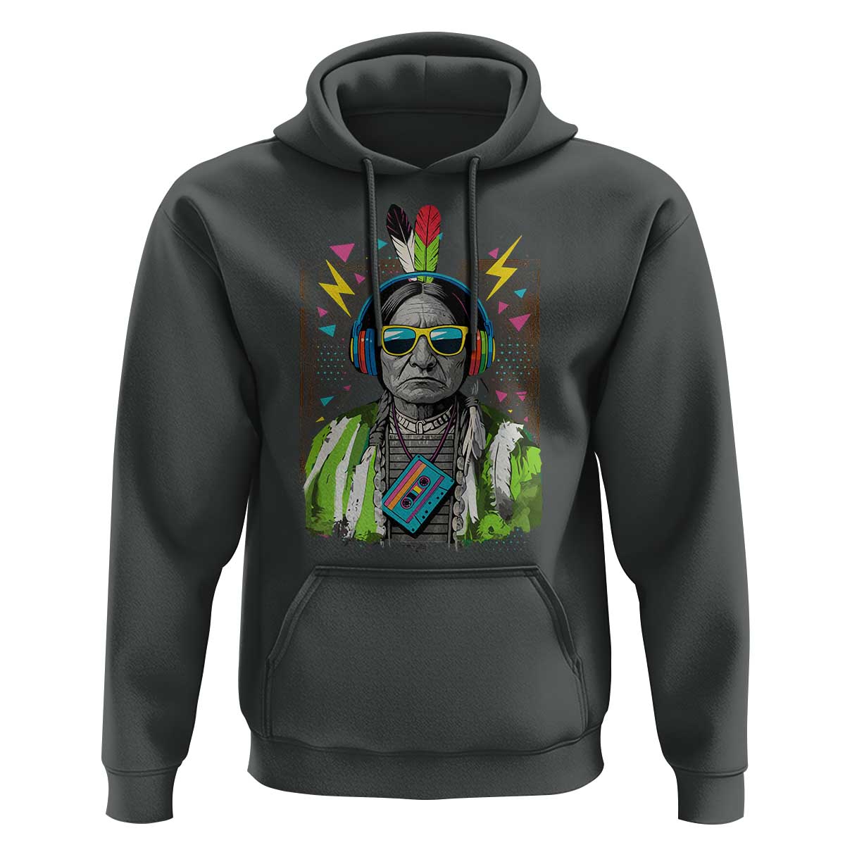 Funny Sitting Bull 90s Nostalgia Pop Art Hoodie Retro Native American Chief - Wonder Print Shop