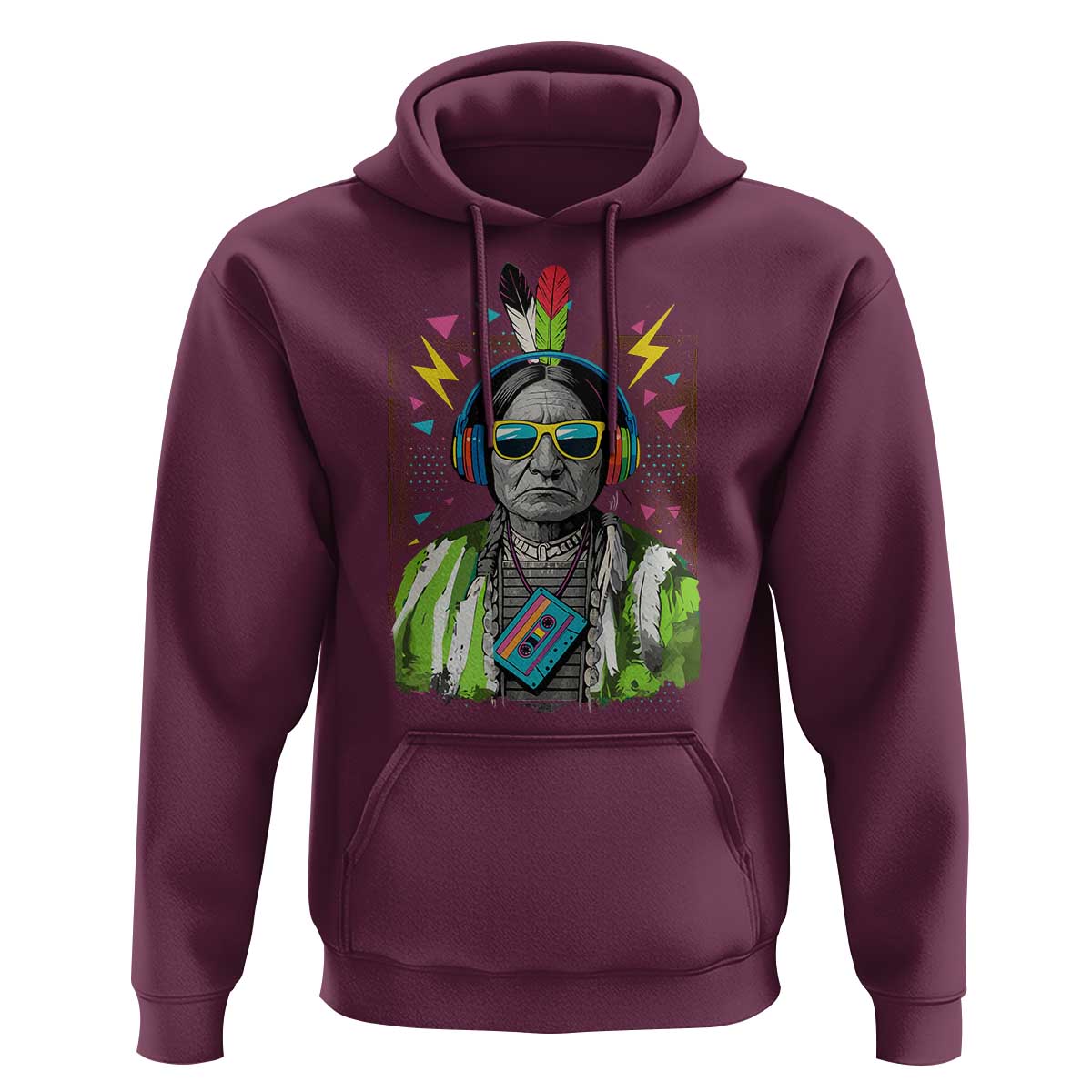 Funny Sitting Bull 90s Nostalgia Pop Art Hoodie Retro Native American Chief - Wonder Print Shop