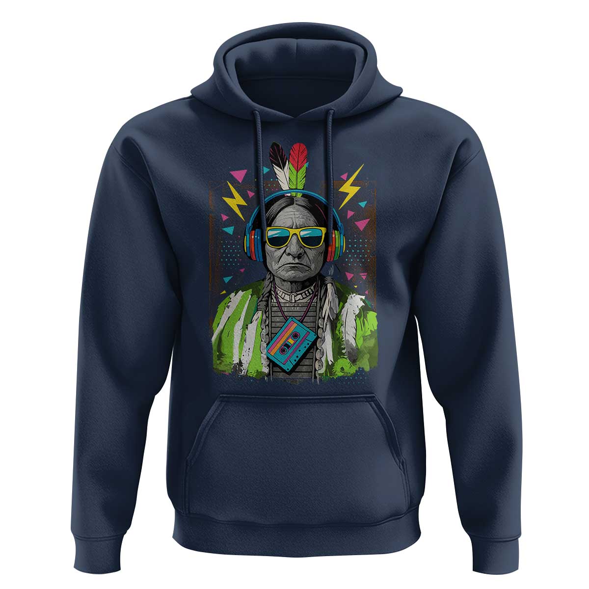 Funny Sitting Bull 90s Nostalgia Pop Art Hoodie Retro Native American Chief - Wonder Print Shop