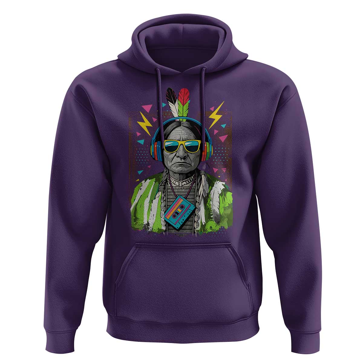 Funny Sitting Bull 90s Nostalgia Pop Art Hoodie Retro Native American Chief - Wonder Print Shop