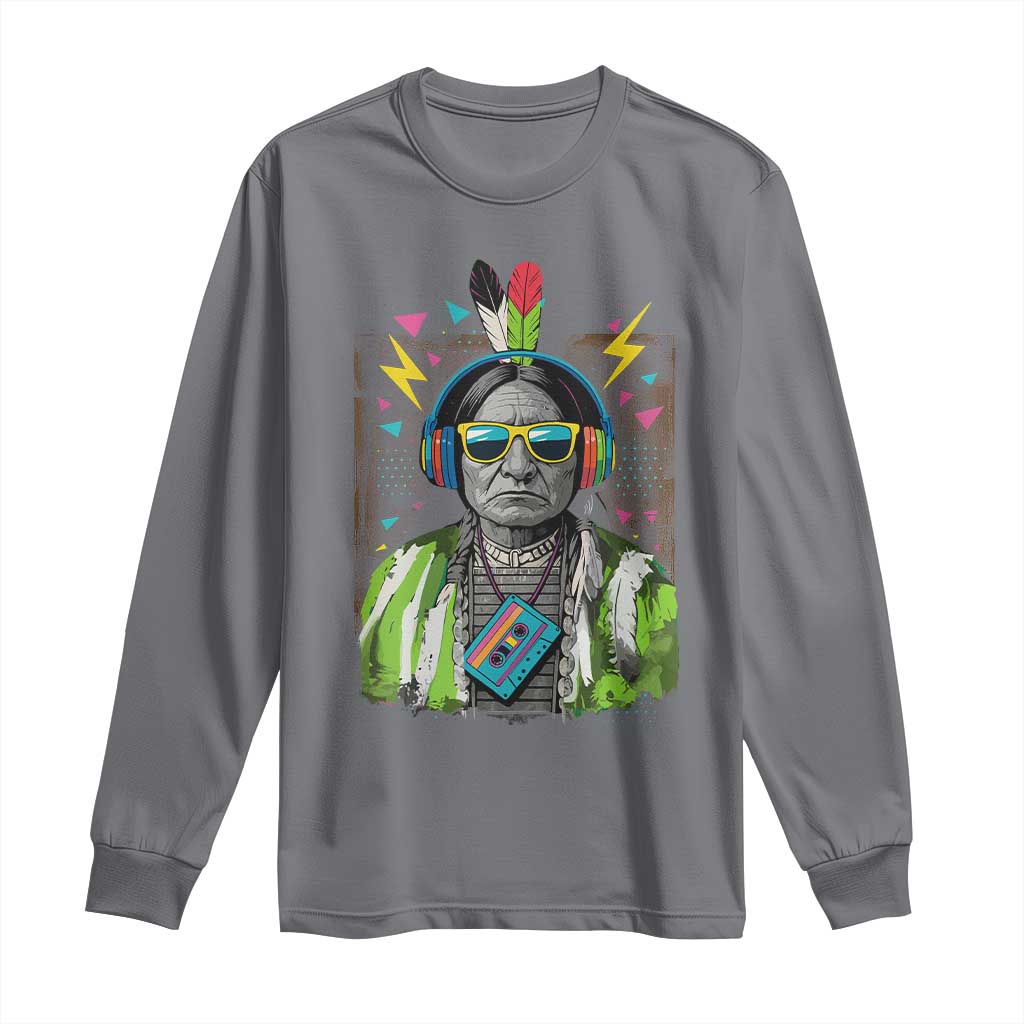 Funny Sitting Bull 90s Nostalgia Pop Art Long Sleeve Shirt Retro Native American Chief - Wonder Print Shop