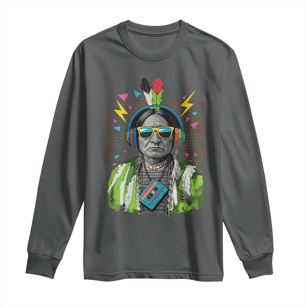 Funny Sitting Bull 90s Nostalgia Pop Art Long Sleeve Shirt Retro Native American Chief - Wonder Print Shop