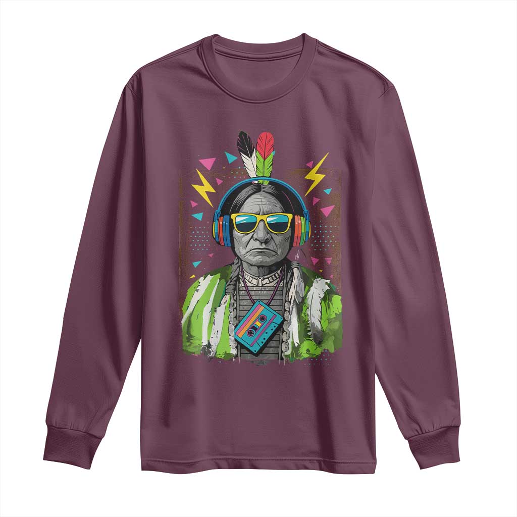 Funny Sitting Bull 90s Nostalgia Pop Art Long Sleeve Shirt Retro Native American Chief - Wonder Print Shop