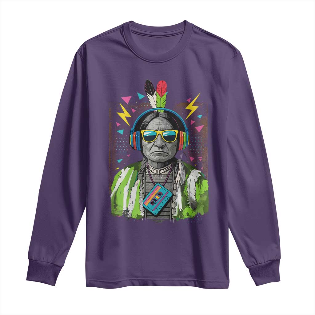 Funny Sitting Bull 90s Nostalgia Pop Art Long Sleeve Shirt Retro Native American Chief - Wonder Print Shop