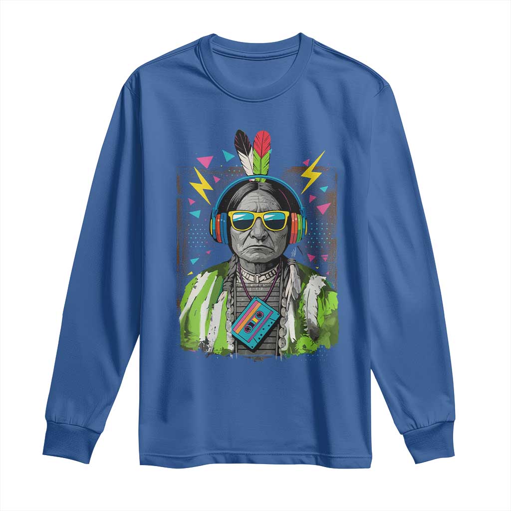 Funny Sitting Bull 90s Nostalgia Pop Art Long Sleeve Shirt Retro Native American Chief - Wonder Print Shop