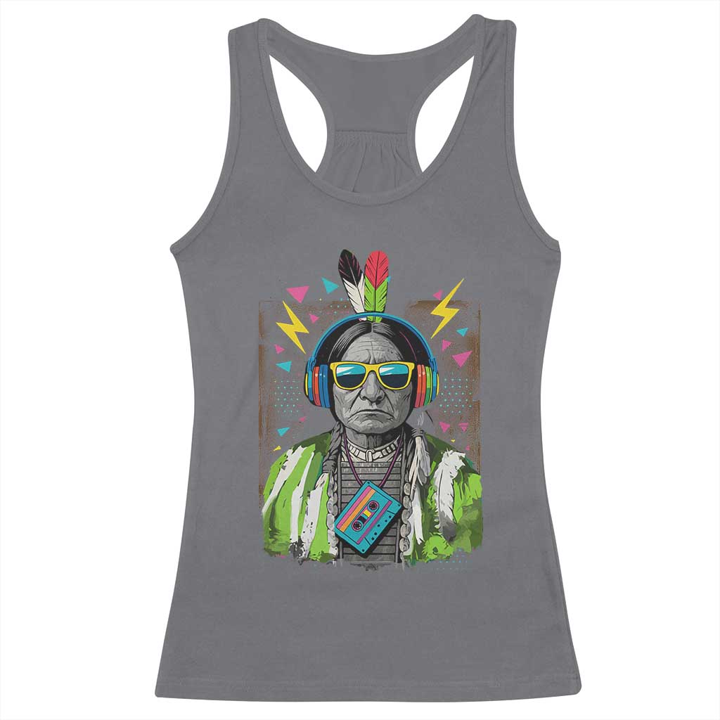 Funny Sitting Bull 90s Nostalgia Pop Art Racerback Tank Top Retro Native American Chief - Wonder Print Shop