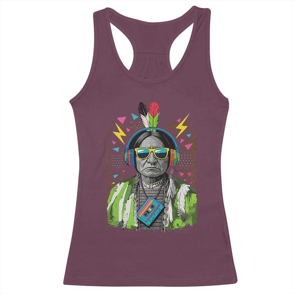 Funny Sitting Bull 90s Nostalgia Pop Art Racerback Tank Top Retro Native American Chief - Wonder Print Shop