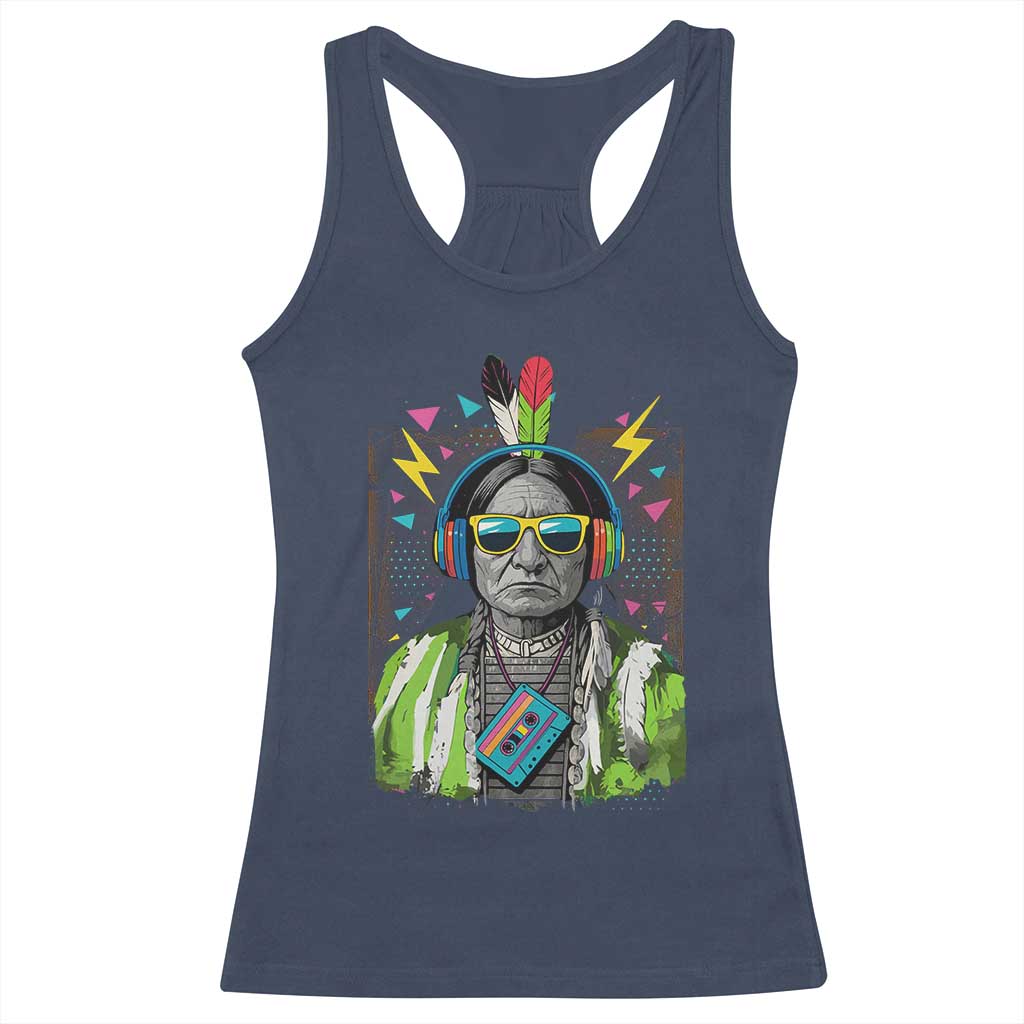 Funny Sitting Bull 90s Nostalgia Pop Art Racerback Tank Top Retro Native American Chief - Wonder Print Shop